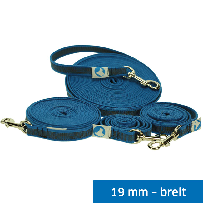 Gummierte Nylonleine breit BLAU  5m mit HS